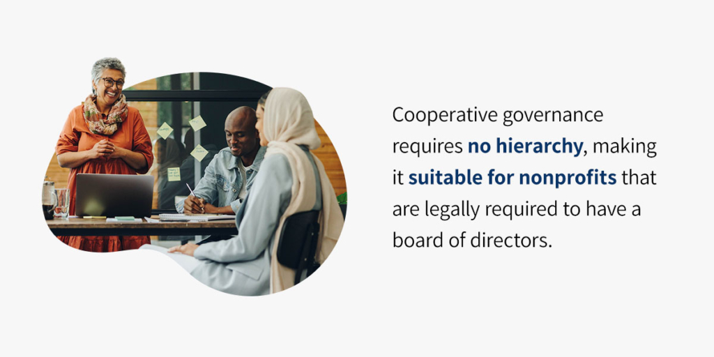 Corporate governance requires no hierarchy, making it suitable for nonprofits that are legally required to have a Board of Directors