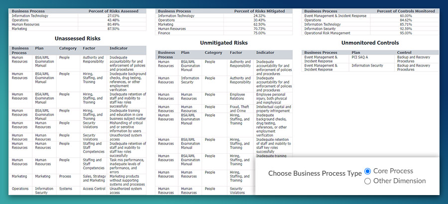 Risk performance overview report